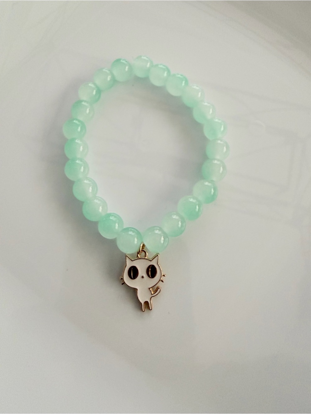 Mint Beaded Cat Charm Bracelet Novelty Jewelry